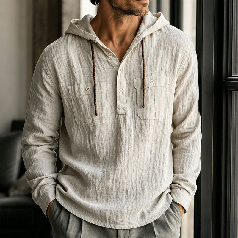 🍂 Men's Casual Long Sleeve Hooded Shirt – Relaxed Comfort & Effortless Autumn Style