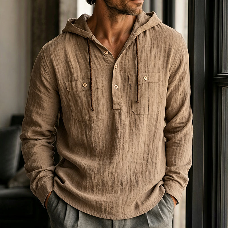 🍂 Men's Casual Long Sleeve Hooded Shirt – Relaxed Comfort & Effortless Autumn Style
