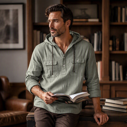 🍂 Men's Casual Long Sleeve Hooded Shirt – Relaxed Comfort & Effortless Autumn Style
