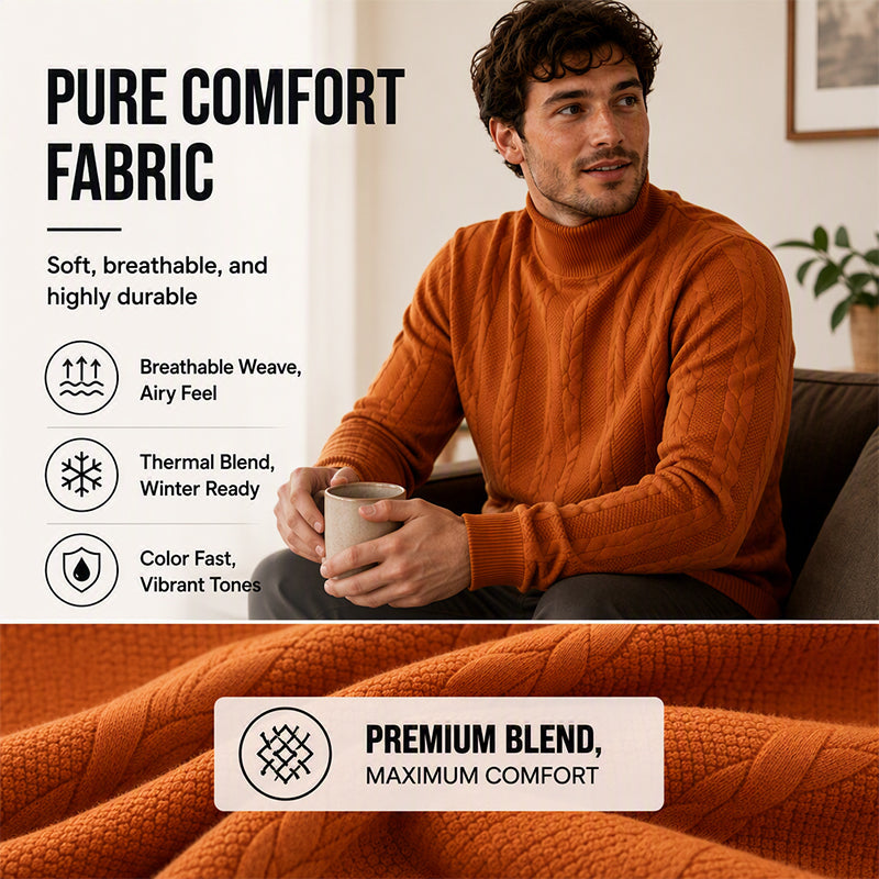 🍂 Men’s Turtleneck Cable-Knit Sweater – Timeless Warmth & Effortless Autumn Style