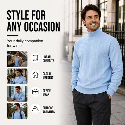 🍂 Men’s Turtleneck Cable-Knit Sweater – Timeless Warmth & Effortless Autumn Style