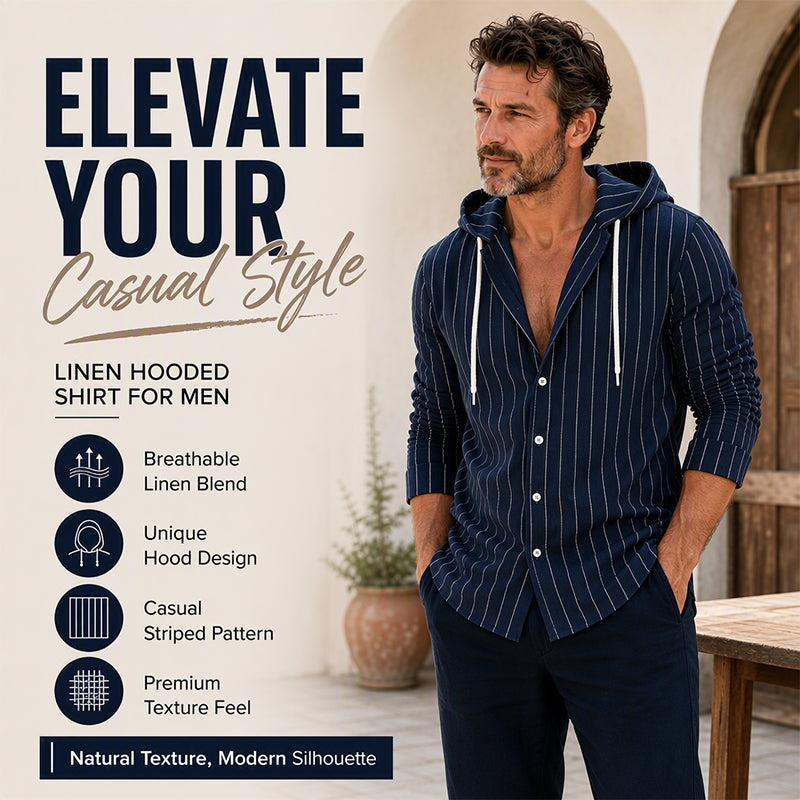 ✨Men's Striped Long Sleeve Hooded Shirt – Casual, Comfortable & Easy to Style