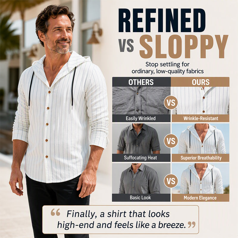 ✨Men's Striped Long Sleeve Hooded Shirt – Casual, Comfortable & Easy to Style