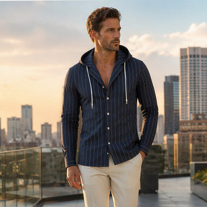 ✨Men's Striped Long Sleeve Hooded Shirt – Casual, Comfortable & Easy to Style