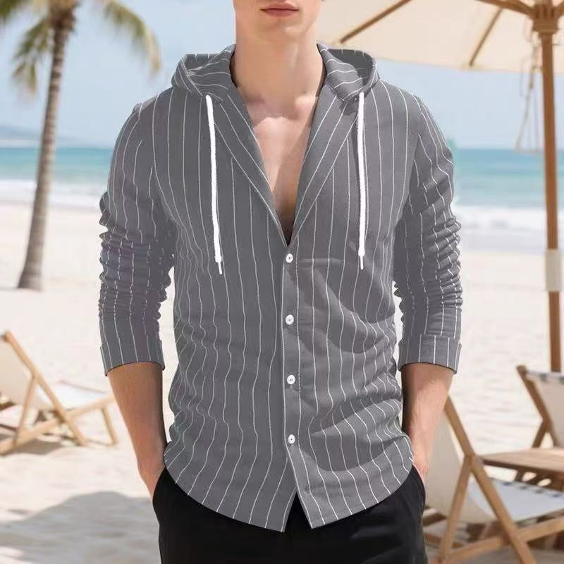 ✨Men's Striped Long Sleeve Hooded Shirt – Casual, Comfortable & Easy to Style