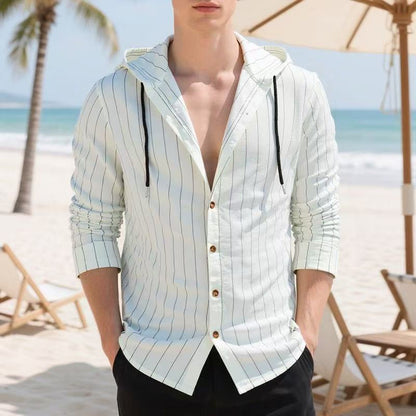 ✨Men's Striped Long Sleeve Hooded Shirt – Casual, Comfortable & Easy to Style