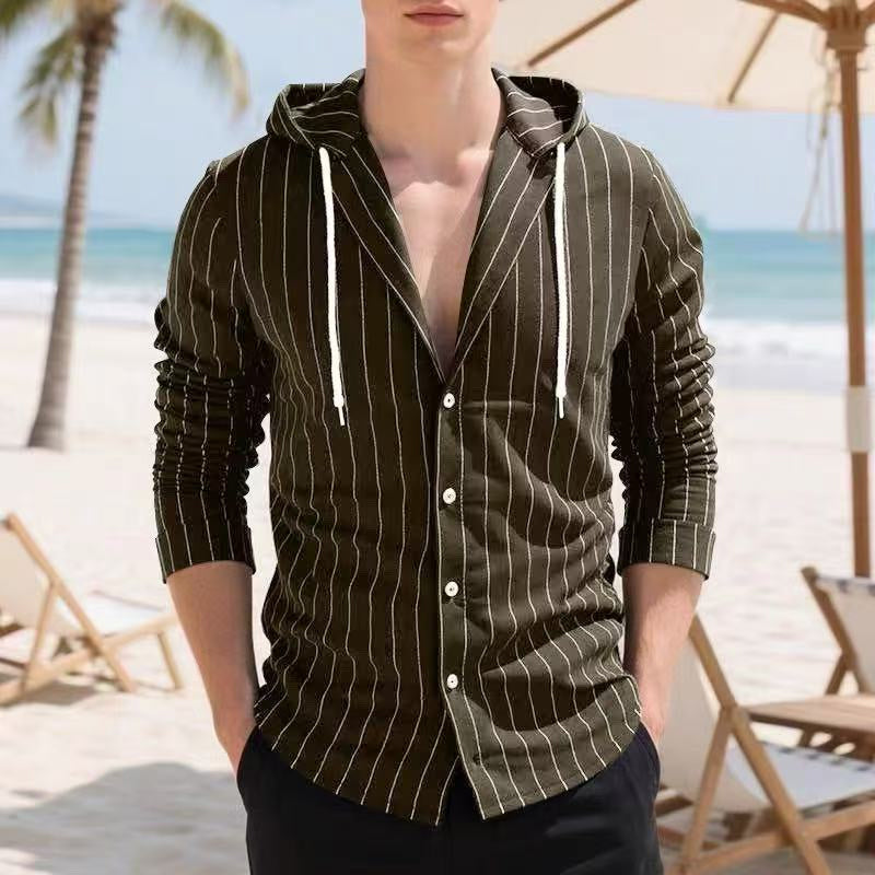✨Men's Striped Long Sleeve Hooded Shirt – Casual, Comfortable & Easy to Style