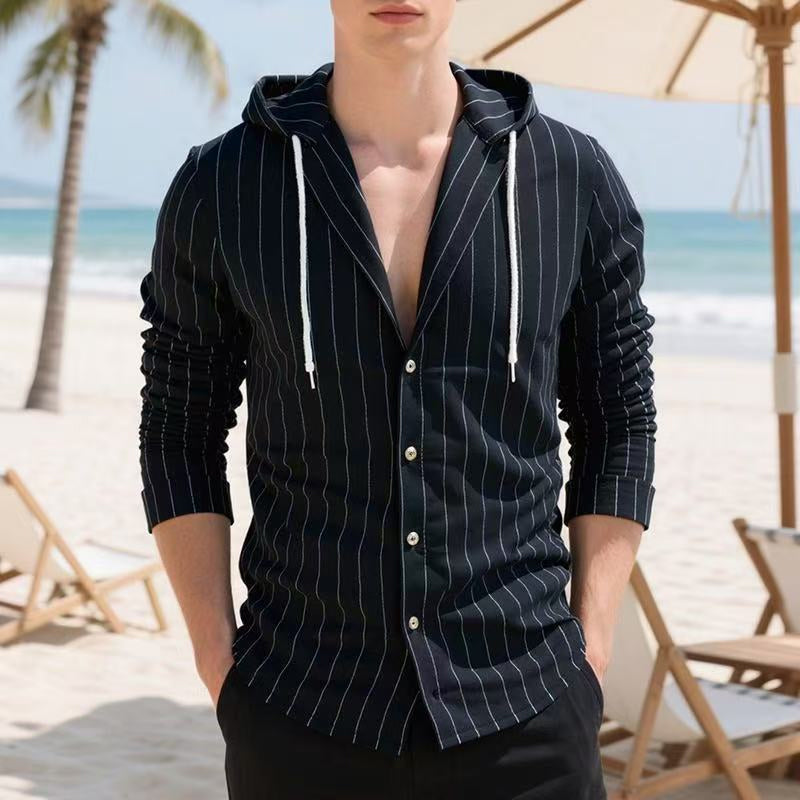 ✨Men's Striped Long Sleeve Hooded Shirt – Casual, Comfortable & Easy to Style