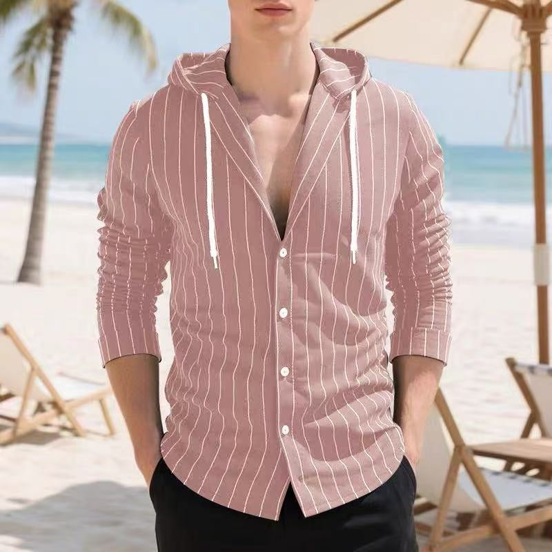 ✨Men's Striped Long Sleeve Hooded Shirt – Casual, Comfortable & Easy to Style