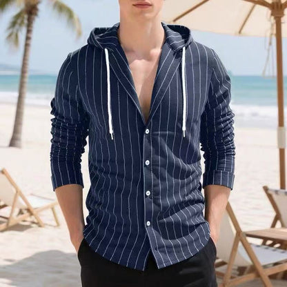 ✨Men's Striped Long Sleeve Hooded Shirt – Casual, Comfortable & Easy to Style
