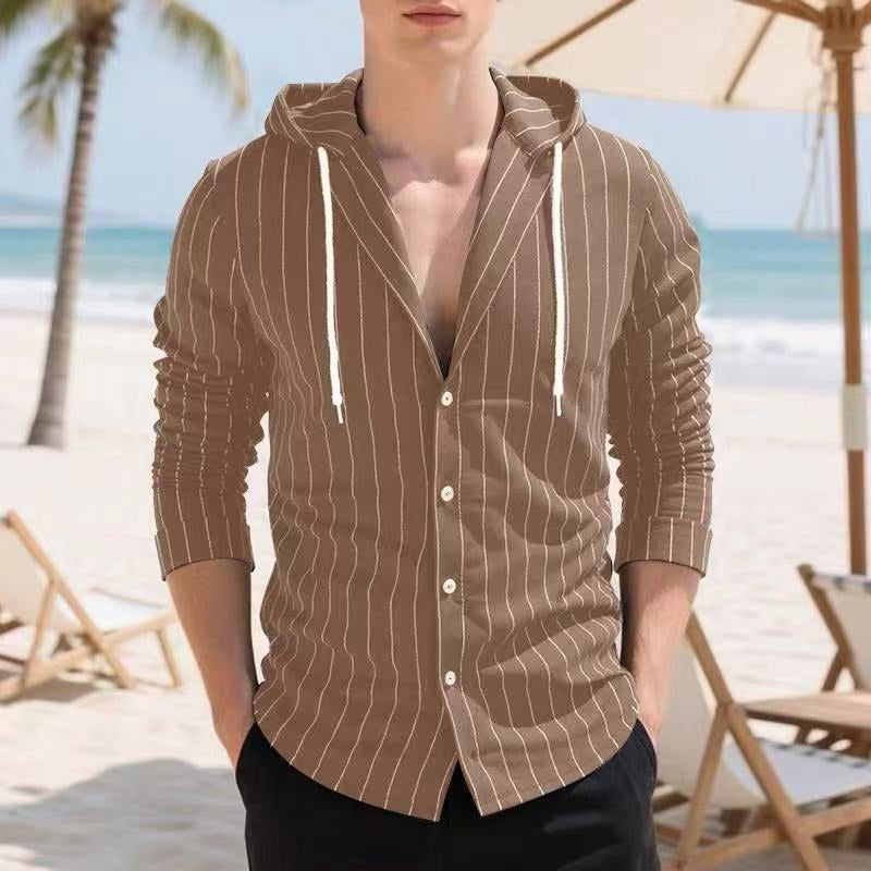 ✨Men's Striped Long Sleeve Hooded Shirt – Casual, Comfortable & Easy to Style