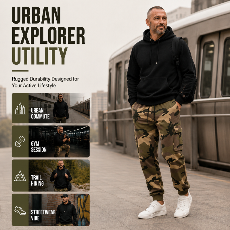👖 Men's Camouflage Drawstring Athletic Cargo Pants – Relaxed Fit, Utility Style