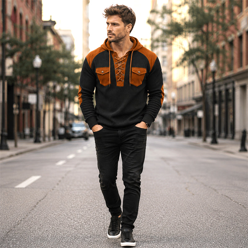 ✨Men's Casual Waffle Knit Hooded Sweatshirt– Cosy, Casual & Effortlessly Stylish