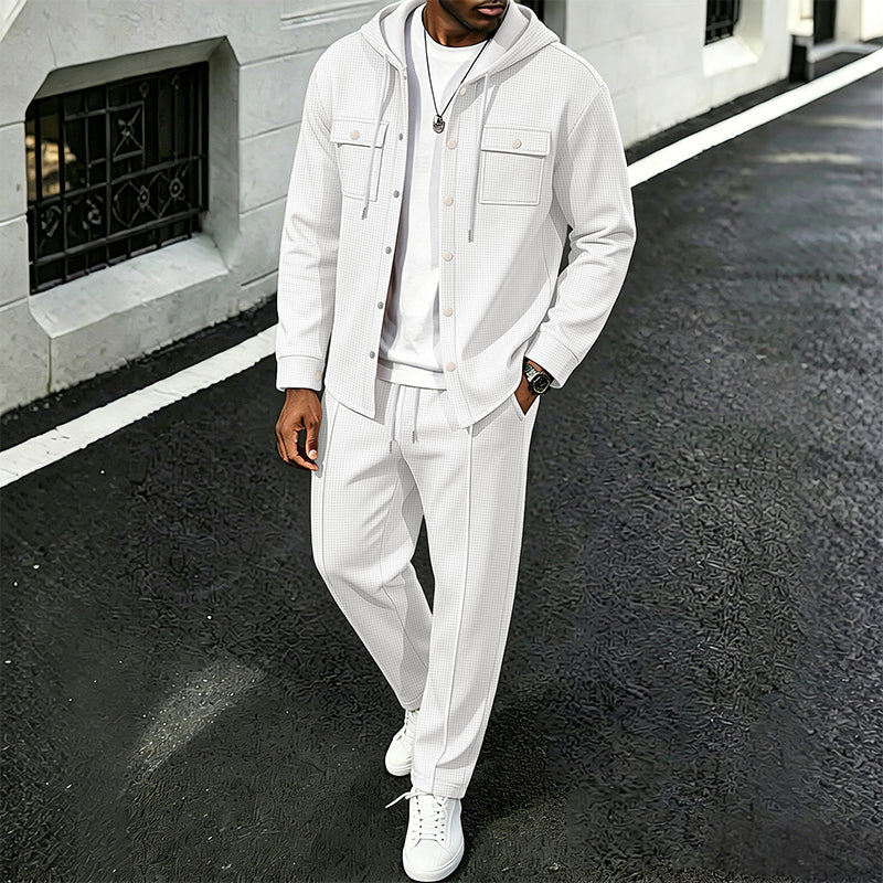 🧥Men's Casual Waffle Hooded Jacket & Pants Set – Casual Comfort & Effortless Style