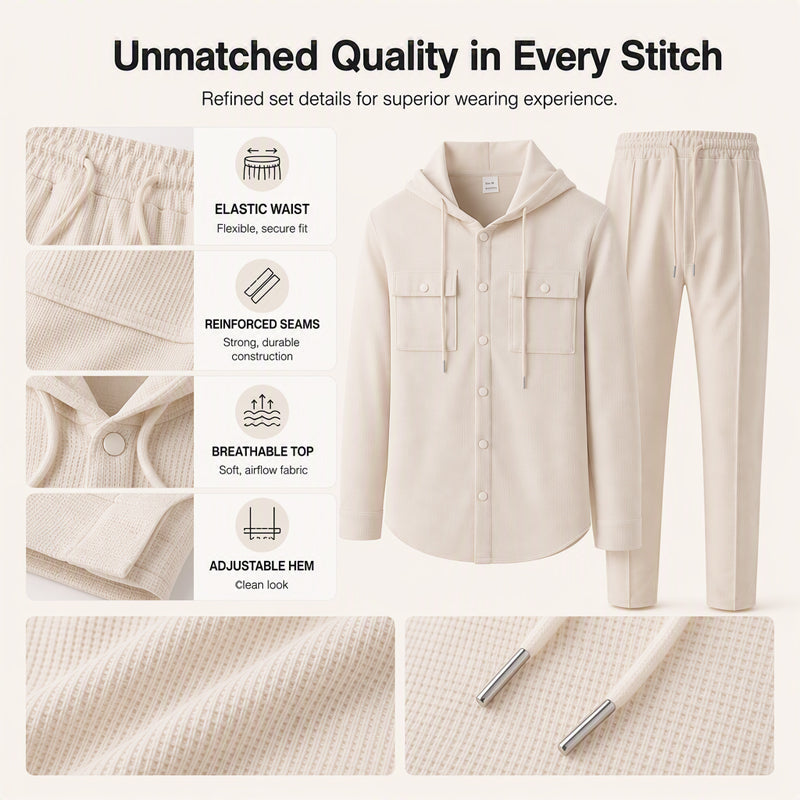 🧥Men's Casual Waffle Hooded Jacket & Pants Set – Casual Comfort & Effortless Style