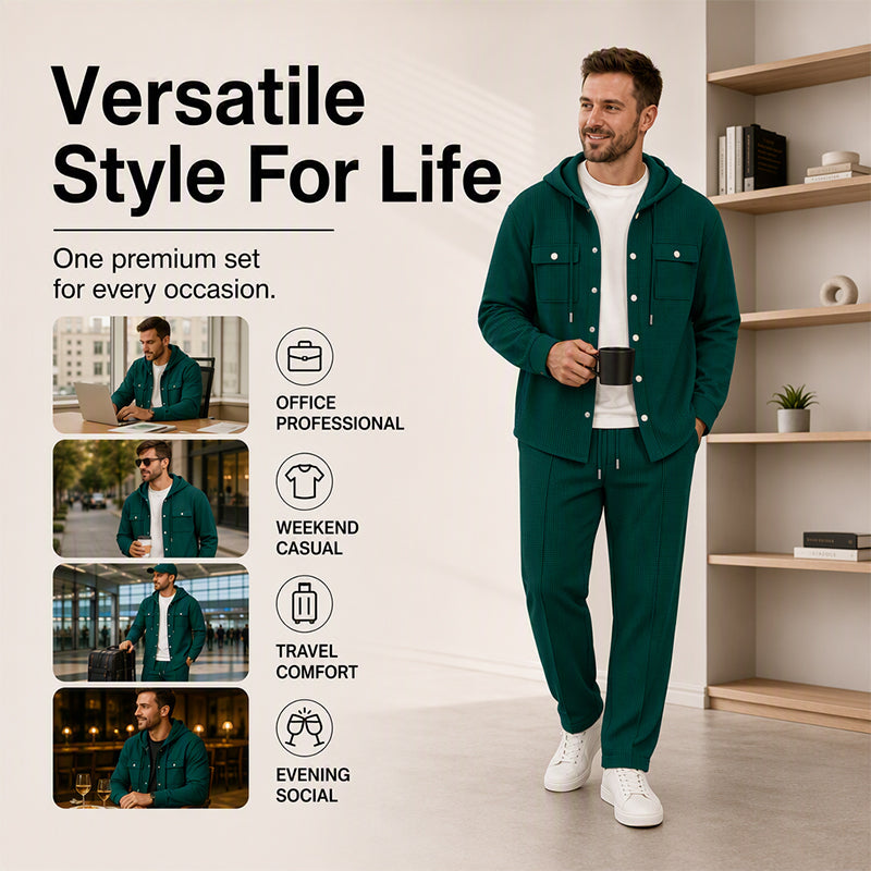 🧥Men's Casual Waffle Hooded Jacket & Pants Set – Casual Comfort & Effortless Style