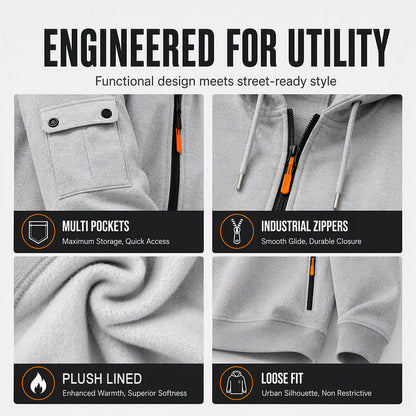 🍂 Men’s Full-Zip Hooded Cargo Jacket – Rugged, Practical & Effortlessly Stylish