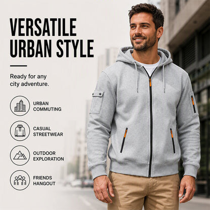 🍂 Men’s Full-Zip Hooded Cargo Jacket – Rugged, Practical & Effortlessly Stylish