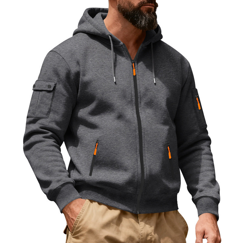 🍂 Men’s Full-Zip Hooded Cargo Jacket – Rugged, Practical & Effortlessly Stylish