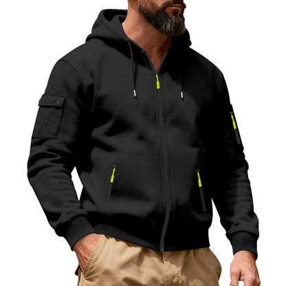 🍂 Men’s Full-Zip Hooded Cargo Jacket – Rugged, Practical & Effortlessly Stylish