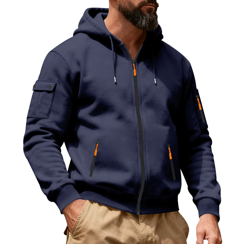 🍂 Men’s Full-Zip Hooded Cargo Jacket – Rugged, Practical & Effortlessly Stylish