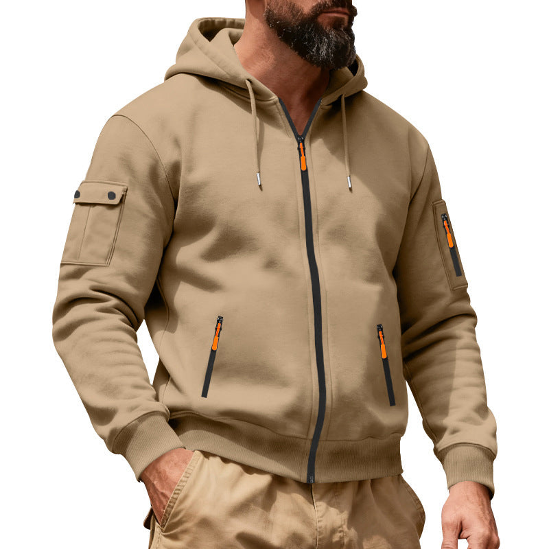 🍂 Men’s Full-Zip Hooded Cargo Jacket – Rugged, Practical & Effortlessly Stylish