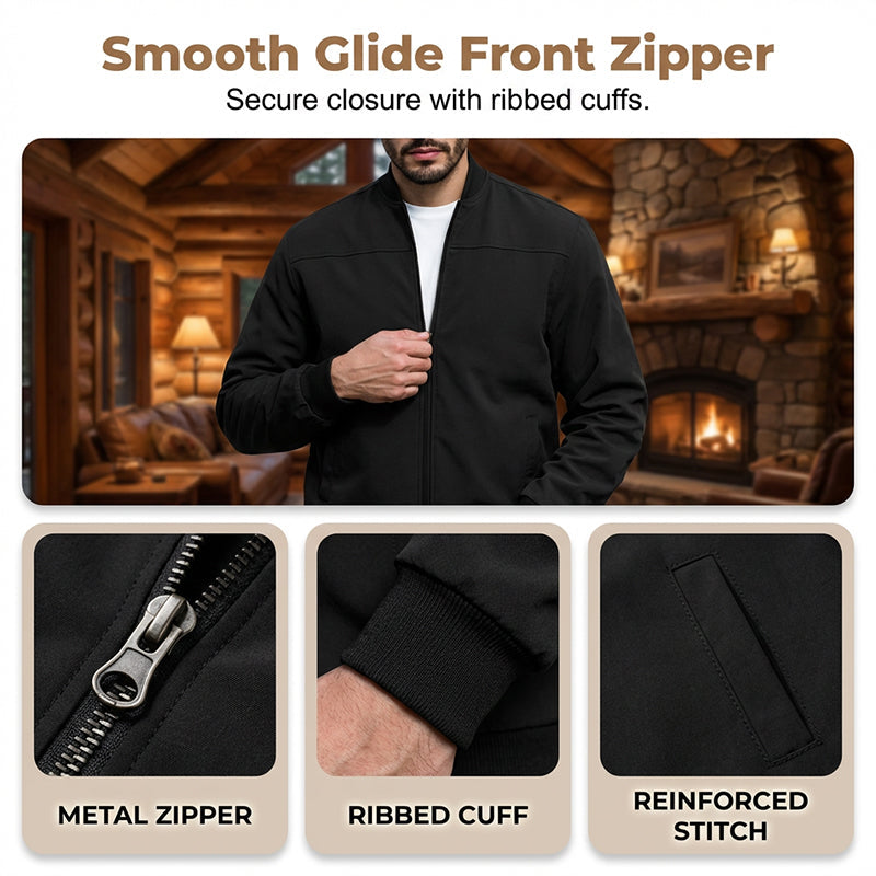 🧥Men's Classic Bomber Jacket with Zip Front – Timeless, Comfortable & Effortlessly Stylish