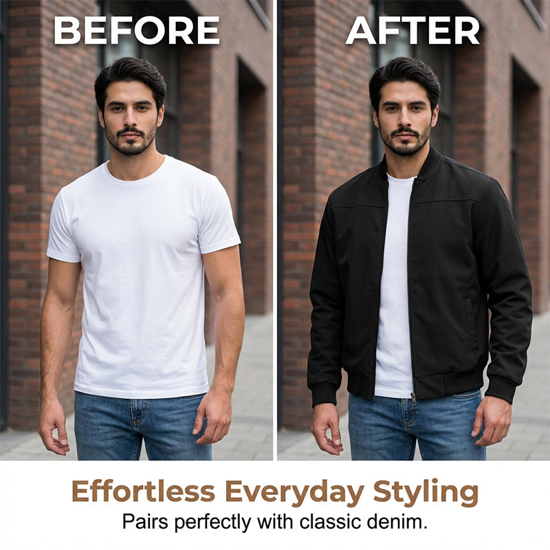 🧥Men's Classic Bomber Jacket with Zip Front – Timeless, Comfortable & Effortlessly Stylish