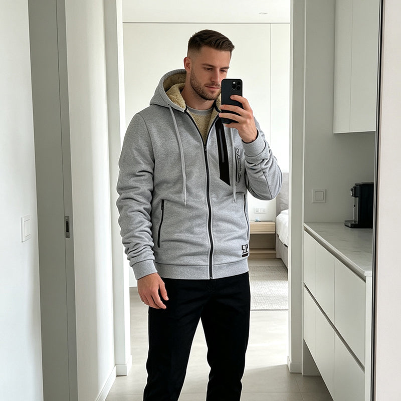 🍂🔥 Men's Thick Plush-Lined Hooded Warm Jacket – Thick, Warm & Comfortable