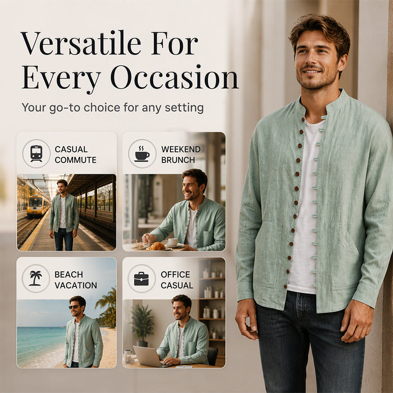 👕 Men's Casual Long Sleeve Stand Collar Shirt – Smart, Comfortable & Effortlessly Stylish