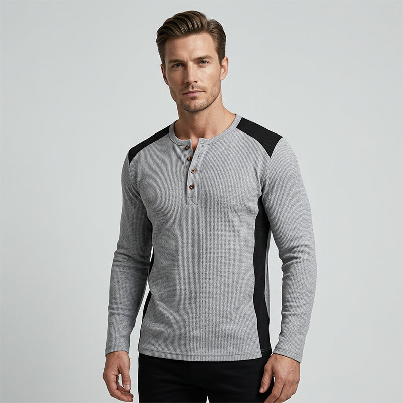 👕Men's Color Block Waffle Knit Henley Shirt – Smart, Comfortable & Effortlessly Stylish