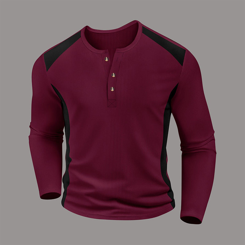 👕Men's Color Block Waffle Knit Henley Shirt – Smart, Comfortable & Effortlessly Stylish