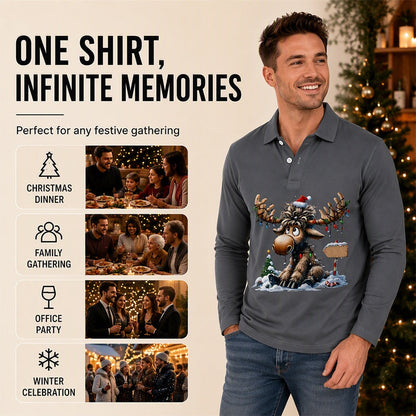 🍂🦌Men's Moose Print Long Sleeve Collared Top – Casual, Comfortable & Effortlessly Stylish