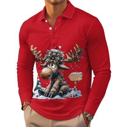 🍂🦌Men's Moose Print Long Sleeve Collared Top – Casual, Comfortable & Effortlessly Stylish