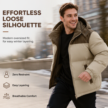 🔥  Men's Winter Color-Block Puffer Hooded Jacket
