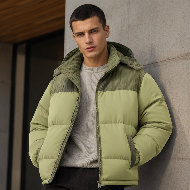 🔥  Men's Winter Color-Block Puffer Hooded Jacket