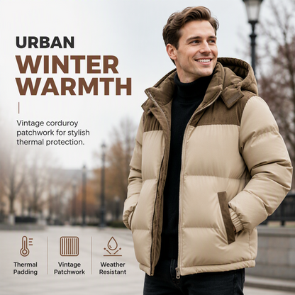🔥  Men's Winter Color-Block Puffer Hooded Jacket