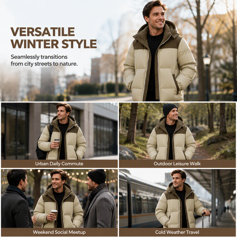 🔥  Men's Winter Color-Block Puffer Hooded Jacket