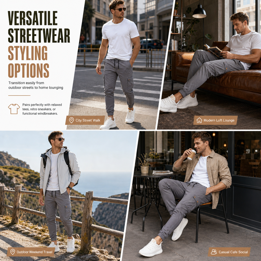 Men's Casual Solid Color Cargo Jogger Pants