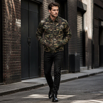 💥 Camo Contrast, Street-Ready Denim | Men's Structured Jacket ⚡ Free Shipping