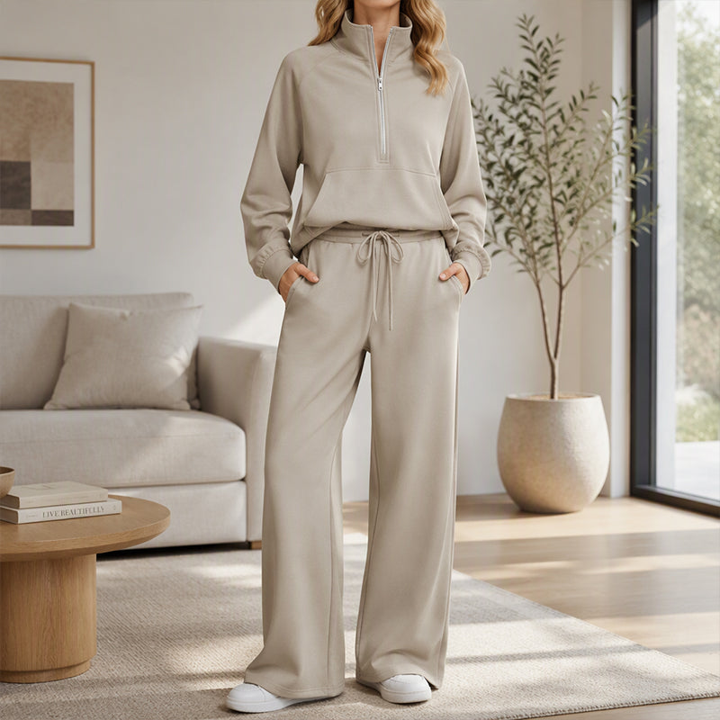 🌸Hot Sale 50% OFF🧶 Women's Lounge Set – Half-Zip Top & Wide-Leg Pants, Soft & Easy