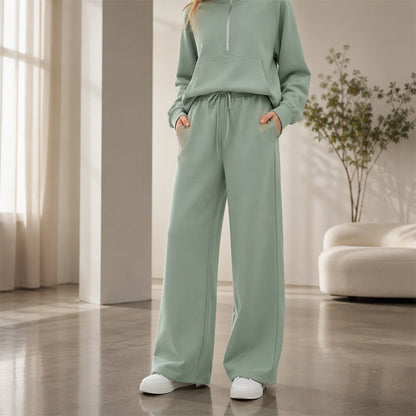 🌸Hot Sale 50% OFF🧶 Women's Lounge Set – Half-Zip Top & Wide-Leg Pants, Soft & Easy