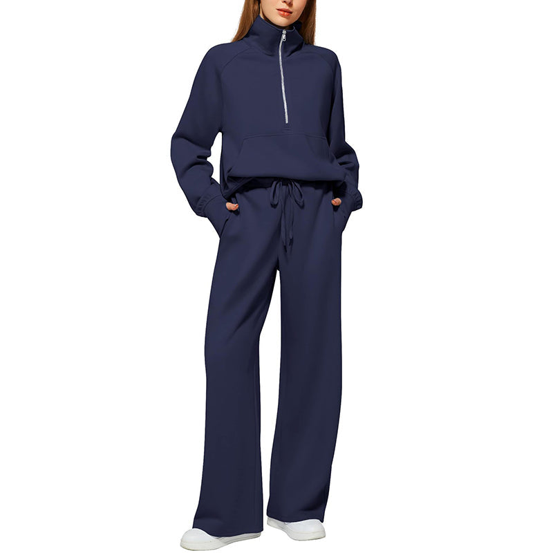 🌸Hot Sale 50% OFF🧶 Women's Lounge Set – Half-Zip Top & Wide-Leg Pants, Soft & Easy
