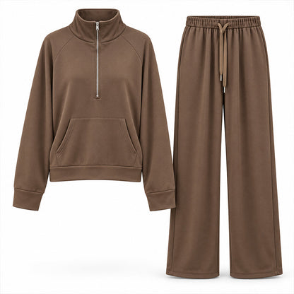 🌸Hot Sale 50% OFF🧶 Women's Lounge Set – Half-Zip Top & Wide-Leg Pants, Soft & Easy