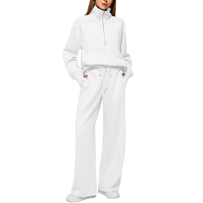 🌸Hot Sale 50% OFF🧶 Women's Lounge Set – Half-Zip Top & Wide-Leg Pants, Soft & Easy