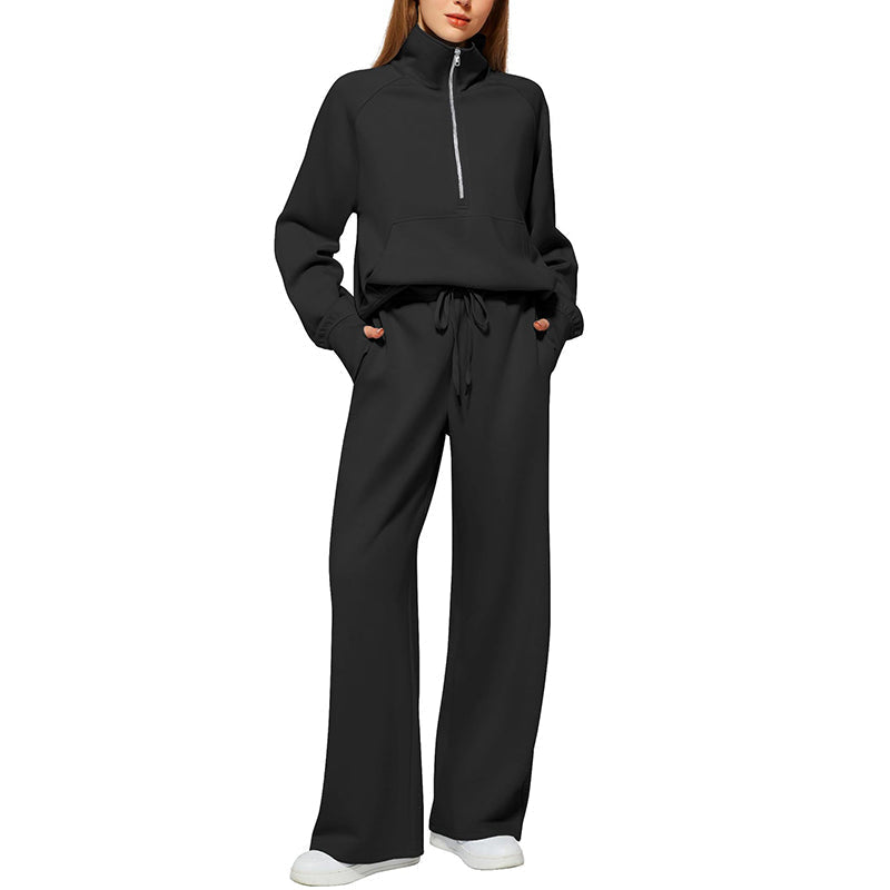 🌸Hot Sale 50% OFF🧶 Women's Lounge Set – Half-Zip Top & Wide-Leg Pants, Soft & Easy