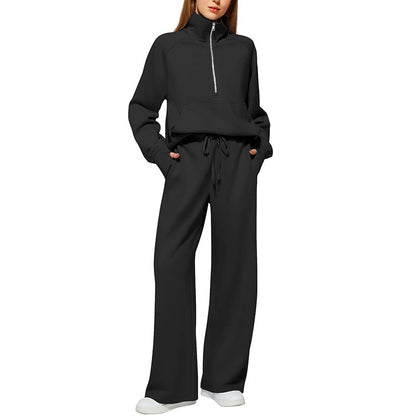 🌸Hot Sale 50% OFF🧶 Women's Lounge Set – Half-Zip Top & Wide-Leg Pants, Soft & Easy