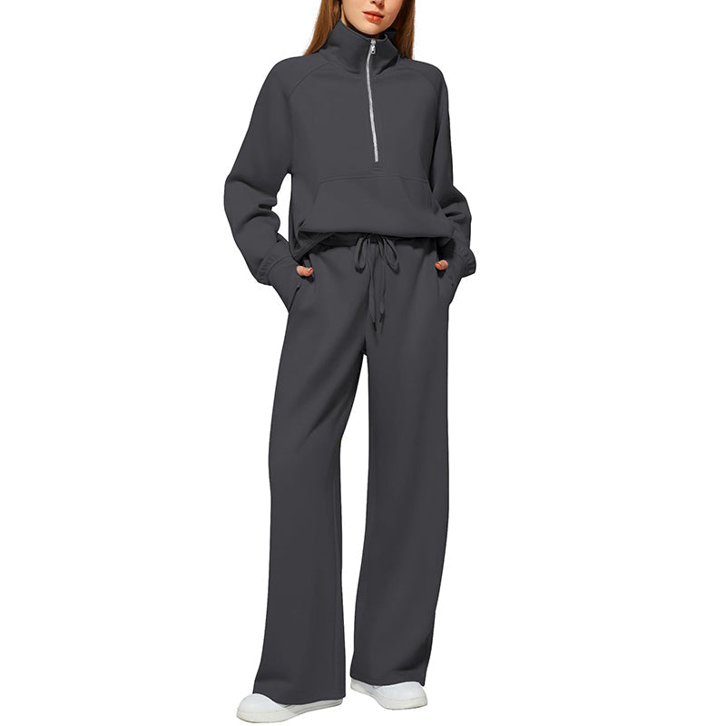 🌸Hot Sale 50% OFF🧶 Women's Lounge Set – Half-Zip Top & Wide-Leg Pants, Soft & Easy