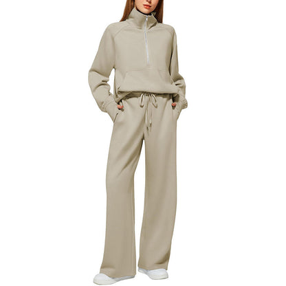 🌸Hot Sale 50% OFF🧶 Women's Lounge Set – Half-Zip Top & Wide-Leg Pants, Soft & Easy