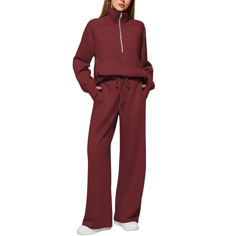 🌸Hot Sale 50% OFF🧶 Women's Lounge Set – Half-Zip Top & Wide-Leg Pants, Soft & Easy